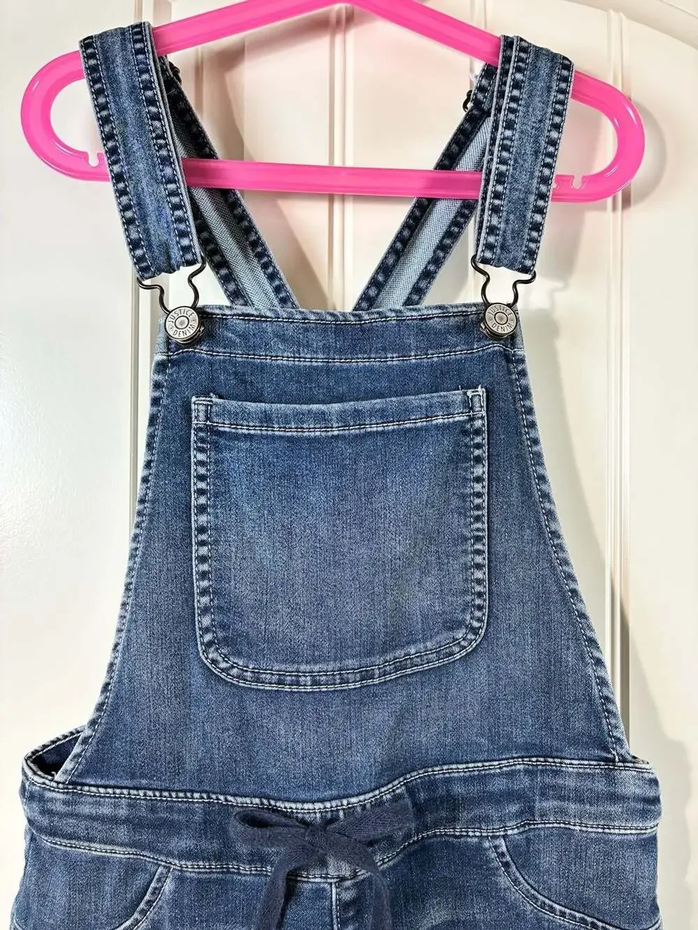Justice Girls Dark Blue Denim Overalls with Drawstring Waist Size 14
